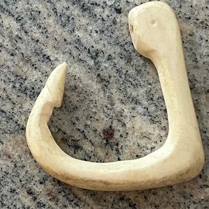 Vintage Polynesian Carved Bone Hook Pendant